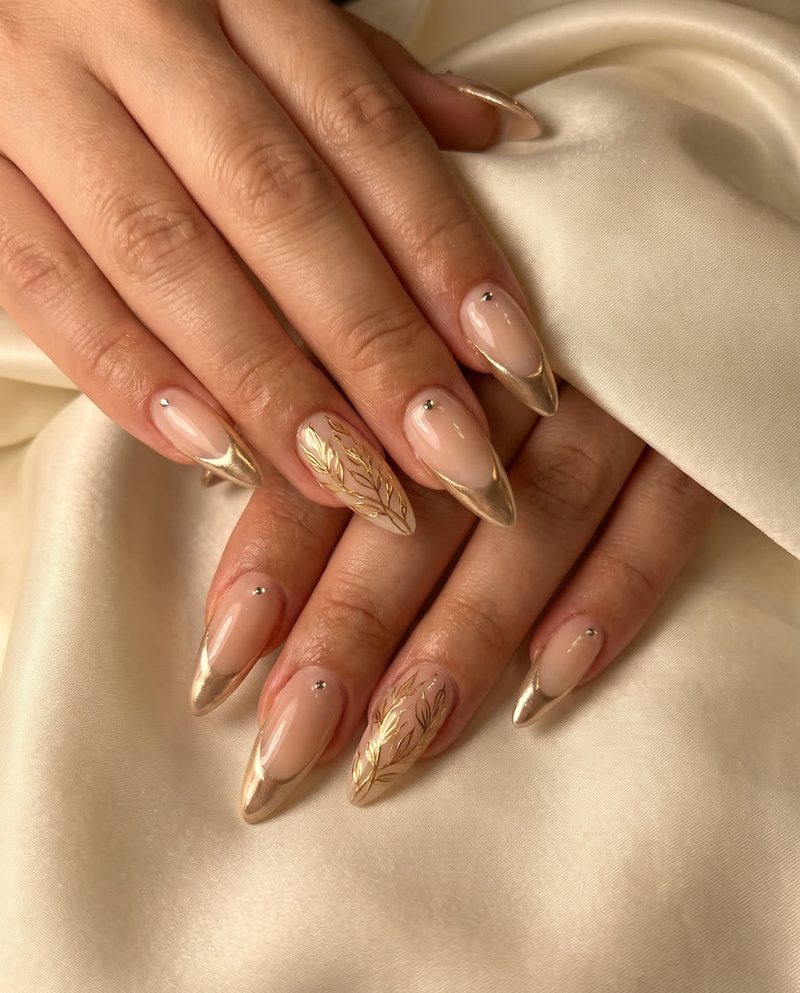 Glossy nude almond nails