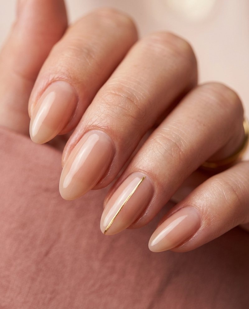 Glossy nude almond nails